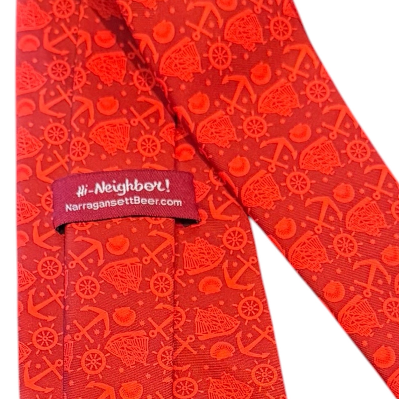 Narrgansett Beer Hi Neighbor! Red Allover Nautical Print Neck Tie Sailboat — image 6 of 6